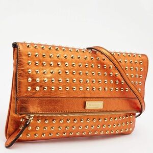 Burberry Metallic Orange Leather Foldover Zip Crossbody Bag